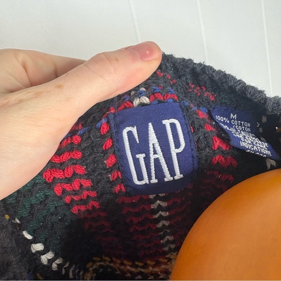 VINTAGE GAP Sweater Vest Plaid Golf Tartan Black Chunky Knit Men’s Size Medium - Picture 6 of 7
